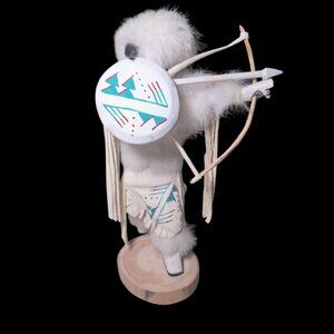 Kachina Doll White Buffalo Warriors FBB Handmade‎ Fur Wood 10 Inch Native Indian